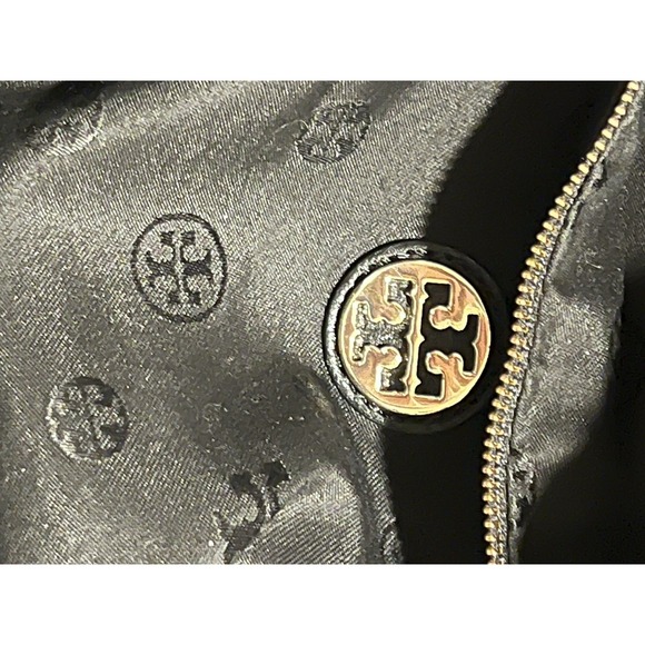 Tory Burch Purse Black Pebble Leather Hand Bag Tote Brass Hardware Authentic - Picture 8 of 10